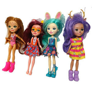 Enchantimals 4 Doll Lot 2015-2016 Cherish Cheetah, Patter Peacock Felicity Fox